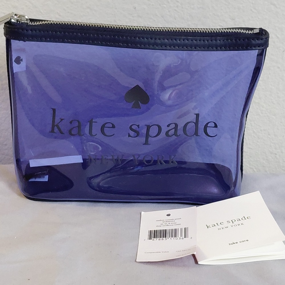 Kate Spade New York Clear PVC Medium Cosmetic Pouch Deep Cornflower Blue NWT